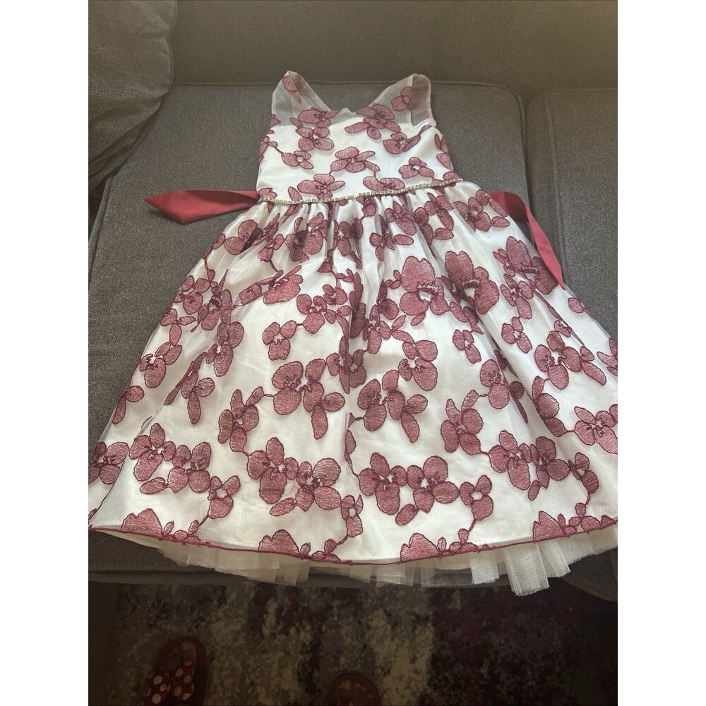 American Princess Floral Tulle Dress Girls 8 White Burgundy